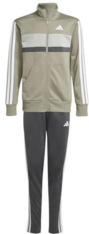 adidas Unisex Kids Seasonal Essentials Tiberio 3 Stripes Tricot Track Suit, silver pebble/grey six/metal grey/white, 11-12 Years