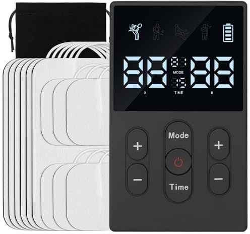 Aolso TENS Gerät, 3-in-1 Reizstromgerät mit 12 Modi, Training durch elektrische Muskelstimulation, TENS/EMS Elektro Massagegerät für Arm,Bein,Rücken,Schulter,Nacken mit 12 Elektroden Pads(Grau)