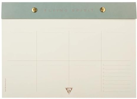 Clairefontaine - 107846C - Un Bloc Planner à rivets 24x17 cm - 60 Feuillets Imprimés Détachables - Papier 90g - Planificateur hebdomadaire - Planning Hebdomadaire - Flying Spirit Vert de gris