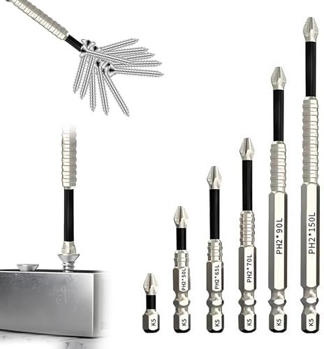 6 Stück Hochmagnetischer Schraubendreher-Bohrer-Bit-Satz Magnetische Bits Set Magnetisch PH2 Bitsatz Lang Starke Magnetische Haltbarkeit Anti-Rutsch, Kreuzschrauber Bohrer
