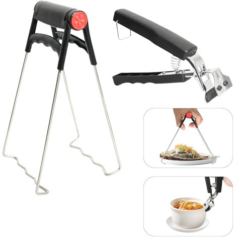 Lot de 2 Pinces Multifonctions Anti-Brûlure, Pince de Cuisine en Acier Inoxydable, Résistant à La Chaleur Pince de pour Plat Casserole Bol avec Poignée Antidérapante (Noir)