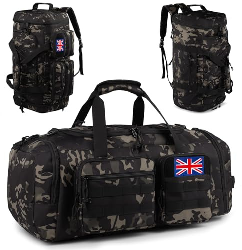Borsa Palestra Tattica 3 in 1 da 50L per Uomo e Donna – Zaino da Viaggio Impermeabile con Scomparto Scarpe e Tasca Umida – Borsone Sportivo Weekend, Viaggio, Notte