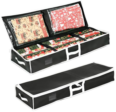 104 x 36 x 16 cm presentpapper förvaring, presentpappersförvaring med 2 extra fack, 600D Oxford vattentät tung last rivtålig, låda för presentpappersrullar för dekorationer tillbehör