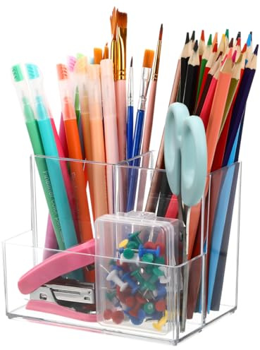 Healeved Porta Pennelli per Trucco Trasparente Scomparti Divisi Organizer da Scrivania per Cosmetici e Prodotti per Cura della Salvaspazio e Leggero