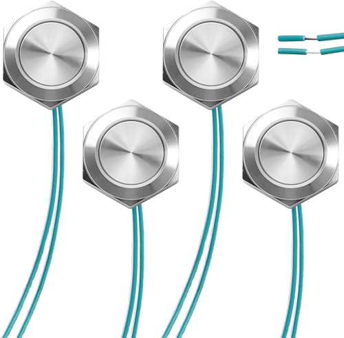 4 pulsanti a pressione in acciaio inox ultra piatti, diametro 19 mm, antiruggine, IP65, impermeabile, autoreset momentaneo, pulsante per esterni e interni, installazione facile
