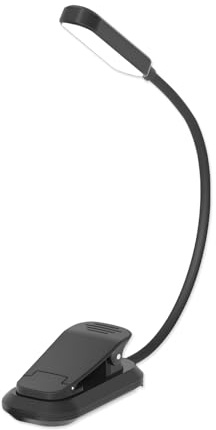 QUMOX Lampada da lettura ricaricabile a 20 LED per leggere a letto - Protegge gli occhi, 3 temperature di colore, 5 livelli di luminosità, autonomia da 5 a 50 ore. Lampada leggera con clip, Nero