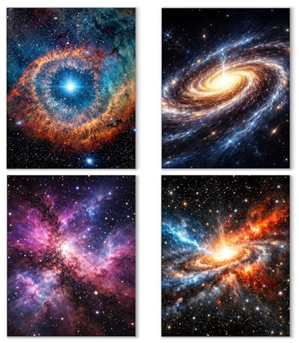 Noaleviax Space Galaxy Wall Art Set - Outer Space Room Wall Art Decor, Kids Spaces Room Decor, Galaxy Astronomy Room Classroom Home Bedroom Bathroom Decor, 8x10 Unframed, Set of 4