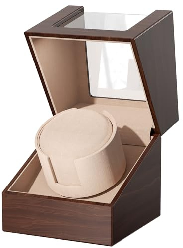 Automatic Single Watch Winder Box for Rolex and Other Watches, Ultra Quiet Japanese Motor, Self Winding Rotating Wooden Watch Case, Battery or Type-C, Premium Watch Box for Men and Women