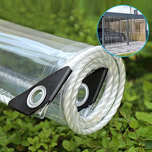 Clear Heavy Duty 3.5m x 3.6m Tarpaulin with Eyelets and Lanyard Anti Freezing/Windproof Garden Tarp Film for Greenhouse Insulation