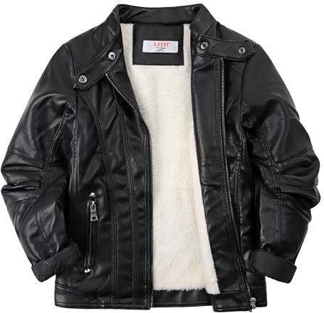 LJYH Boy's Collar Thicken Faux Motorcycle Leather Jacket Kids Winter Biker Coats Black 11/12yrs