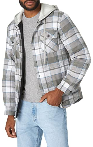 Wrangler Authentics Camicia da Uomo a Maniche Lunghe, Trapuntata, Foderata in Flanella, con Cappuccio, M