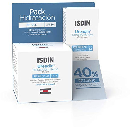 ISDIN Crema De Hidratación Intensa (SPF 20, Piel Seca) incluye Gel Crema Contorno De Ojos (SPF 20), 2 Unidades (Paquete de 1)