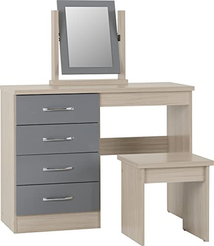 Seconique Nevada Dressing Table Set in Grey Gloss/Light Oak Effect Veneer