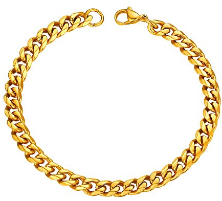 PROSTEEL Herren Armband 21cm 18k vergoldet Panzerkette Armband Hip Hop Bracelet 6mm breit kubanische Armkette Männer Jungen Modeschmuck Accessoire für Geburtstag