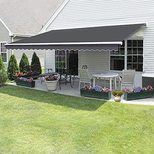 4 x 3m Retractable Manual Awning, DIY Folding Awning with Hand Crank Patio Garden Sun Shade Canopy Gazebo, Anti-UV and Waterproof for Courtyard, Balcony, Restaurant (Grey)