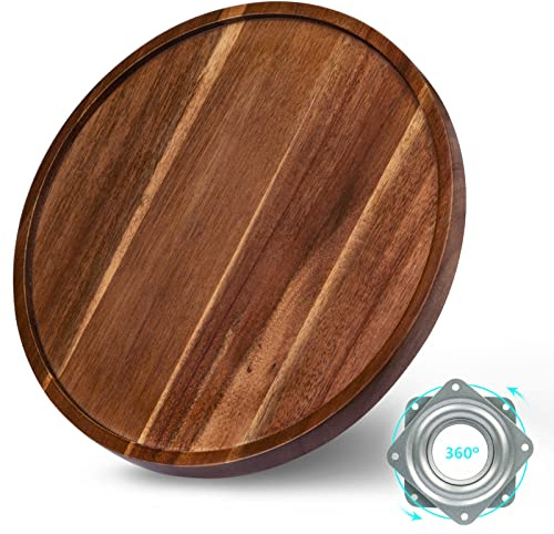 ANBOXIT Lazy Susan skåp organiserare, 25,4 cm trä Lazy Susan skivspelare, skivspelare i akacia trä, roterande kryddhylla för köket (1-pack)