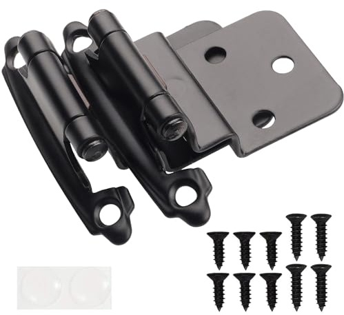 DecoBasics 3/8 Inset Cabinet Hinges Black (5 Pair -10 Pcs) Offset Self Closing Matte Black Cabinet Hinges for Kitchen Cabinets w/Bumpers & Upgraded Screws