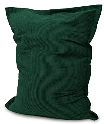 chilly pilley Sitzsack L XL XXL Cordstoff Bodenkissen Beanbag Styropor Füllung Riesensitzsack Cord-Material Sitzkissen Gartenkissen zum Liegen und Sitzen Cord 180x140 Dunkelgrün