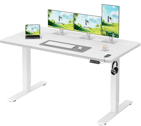 Homall Scrivania Regolabile In Altezza Scrivania Elettrica Con Gestione dei cavi e porta di ricarica USB Altezza Regolabile 73-118 cm, 2 Altezze Di Memoria Scrivania Per Ufficio (Bianco, 140x60cm)
