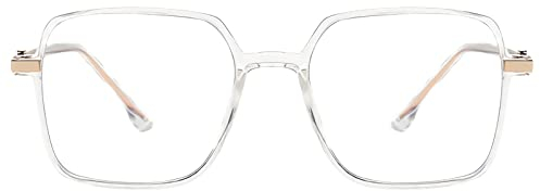 KAEOISFU Große Quadratische Transparentem Lesebrille Herren Damen, Ultraleicht Blaulicht Blockierende Computerbrille Lesebrillen mit Sehstärke