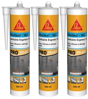Set aus 3 schnelltrocknenden Silikondichtstoffen SIKA SikaSeal-182 Sanitär Express 1h - Weiß - 300ml
