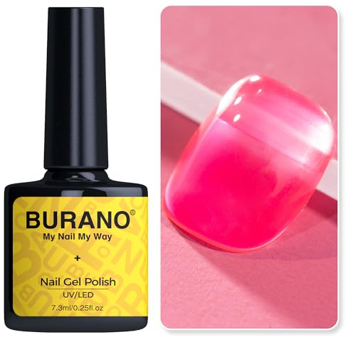 BURANO Jelly Gel Nail Polish - Sheer Hot Pink, Green, Red, Blue, Purple, Orange Transparent Translucent Gel - LED UV Curing Required (Rose T9)
