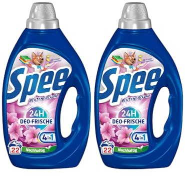 SPEE Deo-Frische Blütenfrische Waschmittel 2x 22 WL (44 Waschladungen), Flüssigwaschmittel mit 4 + 1 Formel bekämpft Alltagsgerüche für 24 h Deo-Frische, Colorwaschmittel für Temperaturen ab 20°C