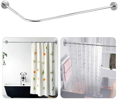 Trintion Shower Curtain Rods, L Shape (60-80 x 100-160 cm) Curved Bathtub Rail Extendable Stainless Steel Shower Corner Curtain Rail for Bathroom Fitting Room