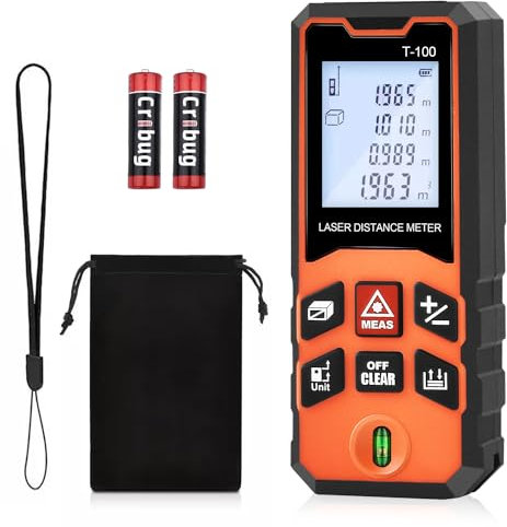 GOXAWEE Metro Laser 100M, Medidor Laser de Distancia, Precisión de ± 1.5mm, Cambio de Unidad Ft/M/In, Metro Digital Portátil, Niveles de Burbuja, Pitágoras, Medida de Área y Volumen, Pantalla LCD