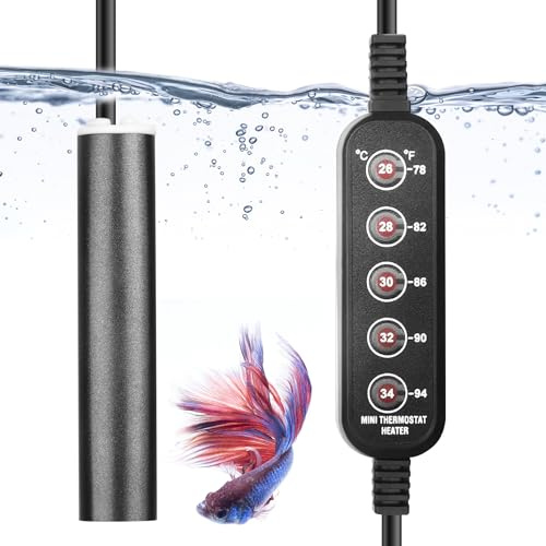 Small Aquarium Heater 75W, Controllable 5 Temperature Modes for 5-15 Gallon Betta Fish Tank Heater, 78°F Mini Submersible 5 Buttons Temperature Constant Easily Setting, Freshwater & Saltwater Tanks