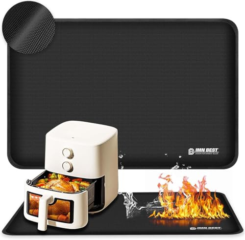 Heat Resistant Mat for Air Fryer Site, Fireproof Silicone Mat for Kitchen Countertop, Non-slip and Waterproof, Countertop Protector (Black, 30L x 20W)