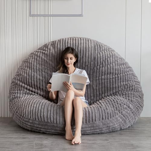 MAXYOYO Pouf géant carré avec Housse en Fausse Fourrure et Rembourrage Moelleux pour Adultes, Couples et invités (Cordon Gris 150 x 150 cm)