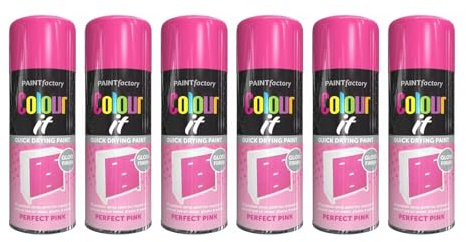 SDMAX Perfect Pink Aerosol Spray Paint, Smooth And Gloss Finish, Quick-Drying, Bright Colour, Compact And Portable, Easy To Use, Interior And Exterior Use, 250ml (6PCS)