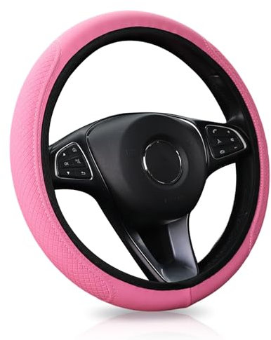Steering Wheel Cover, Universal 37-38cm Microfibre Leather Breathable Steering Wheel Covers, Elastic Soft Anti-Slip Car Steering Wheel Covers Car Interior Accessories for Most Cars (Pink)