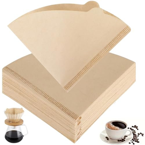 Coffee Filter Papers, 100 Paper Coffee Filters, Luoqun88 Coffee Filter Compatible with V60 Size 02, Disposable Unbleached with Ears, Cone Filter Paper for Pour Over and Drip Coffee Maker (1-4 Cups)