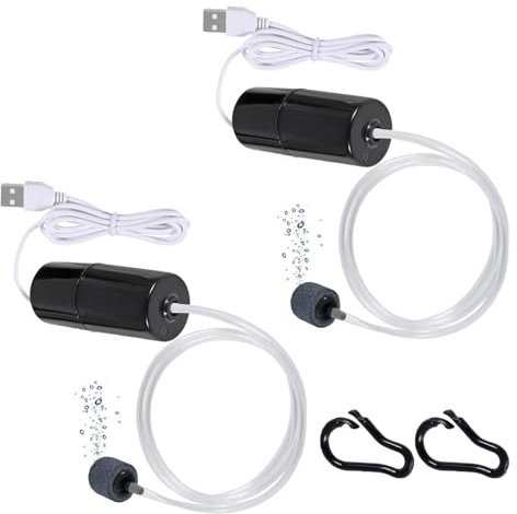 ALAMSCN 2PCS Aquarium Air Pump Portable Mini USB Powered Silent with Air Stone, 1W Mini USB Fish Tank Oxygen Air Pump for Small Aquariums, Ponds
