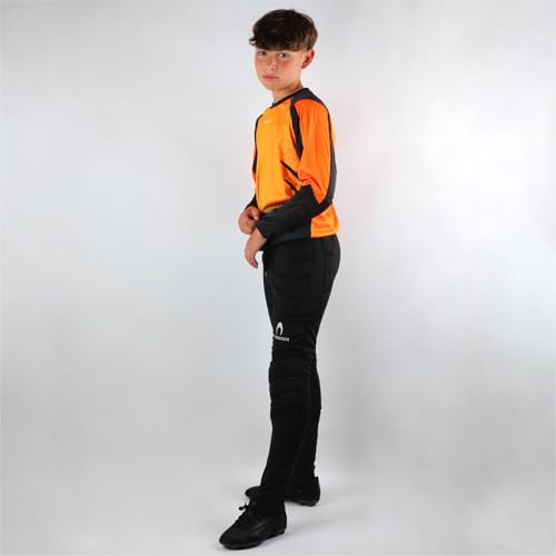 Ho Soccer Set Portiere Kid Keeper Set Deep-Sea Orange, Maglietta a Maniche Lunghe con Imbottitura e Pantaloni Lunghi con Imbottitura, Poliestere, Unisex, per Bambini, Arancione/Nero, 8