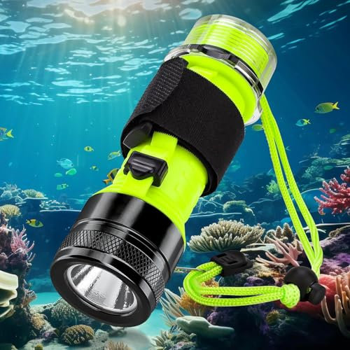 Kriogor Tauch Taschenlampe, 1500LM LED IPX8 Wasserdicht Unterwassersport Tauchgang Tauchlampe LED mit Akku, 3 Modi für Tauchen mit Handschlaufe (Schwarz)