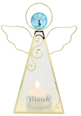Pavilion Gift Company- March - 6.5 Angel Tealight Candle Holder Religion Faith March Birth Month Birthday Zodiac Pisces Aries Crystal Birthstone Keepsake Decor Gift