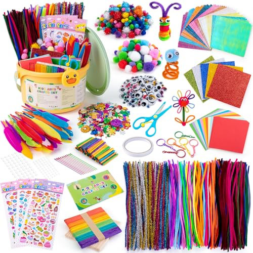 Sundaymot DIY Craft Kits for Kids, Arts and Crafts for Kid with Pipe Cleaners, Feather, Crafting Box and Pom Poms, Toddlers Kids Activity Packs Toys for Girls Boys Ages 3-12 Birthday Gifts