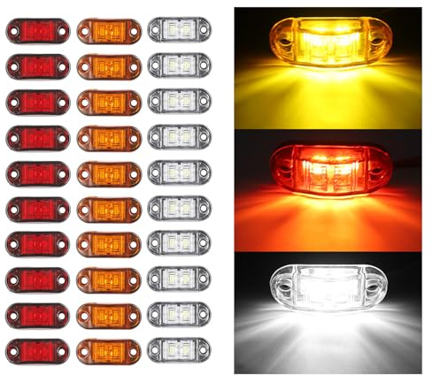 RATSTONE 30X Seitenmarkierungsleuchten,Begrenzungsleuchten Anhänger,12/24V Anhänger-Seitenleuchte Licht Für Lastwagen,Wohnmobile,Wohnwagen Usw.(Rot+Gelb+Weiß)