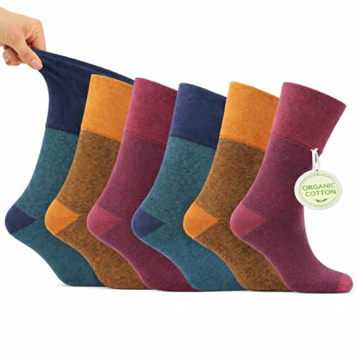 Mens Wellness Sox – 6 Pairs Organic Cotton Socks with Non-Elastic Cuff – Work, Walking & Travel | Antibacterial Diabetic | UK 6-11 | EU 39-46 (UK, Alpha, One Size, Regular, Regular, Waterton)