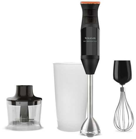 Taurus 1200 Plus – Batidora de mano potente con cuchillas de acero inoxidable | 20 velocidades + Turbo | Tritura hielo | Diseño antisalpicaduras | Incluye vaso, picador y emulsionador | Libre de BPA