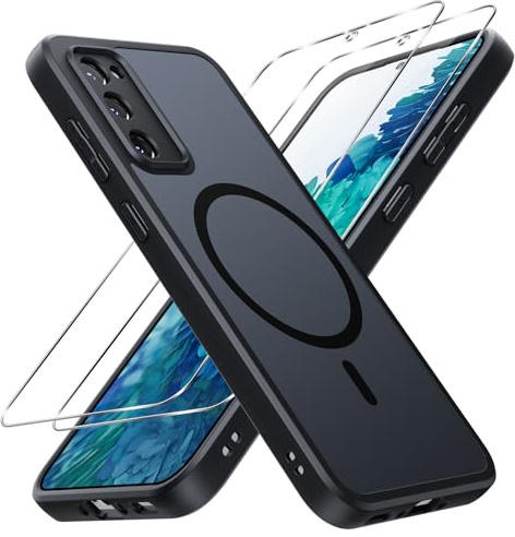 Pnakqil Magnetiskt för Samsung Galaxy S20 FE Hülle für Magsafe [med 2 skyddsglas], övergivande matt stövelfodral, militärschutzfest kratzfest för Samsung S20 FE, svart