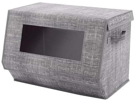 Coopers of Stortford - Pack of 3 Stackable Storage Boxes with Magnetic Lid and Clear Front Panels - Foldable Fabric Storage Organisers