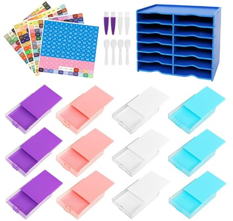 Yunmeryker Set di 12 Vassoi per Diamond Painting con Scatola Portaoggetti, Ausilio per La Selezione Delle Perline, Vassoio per Trapano E Porta Pennelli Fai Da Te, Blu