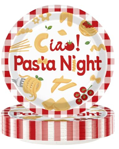 Greencian 50Pcs Ciao! Pasta Night Paper Plates 9 Inch for Italian Birthday