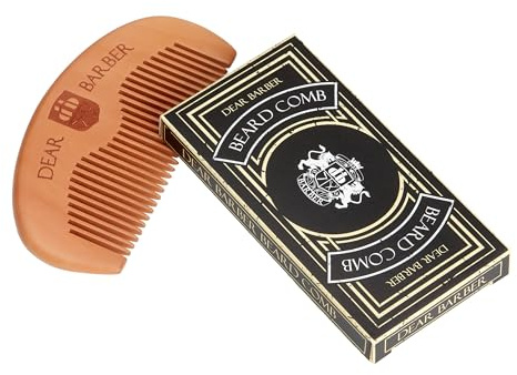 Dear Barber BEARD COMB FOR MEN, Pear Wood Beard and Moustache Comb for Styling, Detangling and Grooming, Pocket-Sized Anti-Static for Facial Hair