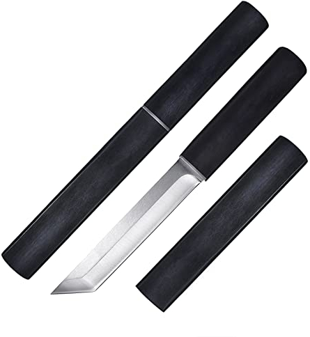 Promithi hoja fija D2 acero cuchillo de exterior,60 hrc tratamiento térmico bajo vacío,cuchillo de camping,Negro