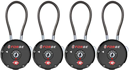 Forge Quality TSA Approved Luggage Locks for Travel Accessories, Suitcase, Pelican case, Ammo Boxes, Set Your own Combination, Zinc Alloy Body-Cable Black 4 Locks